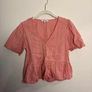Madewell red white plaid blouse Small